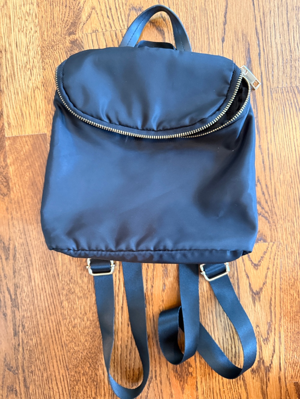 Black Nylon Backpack with Gold Zippers